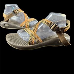 Chaco Z1 Women’s 11 Orange Brown  Geometric Vibram Sole Hiking Sport Sandals.